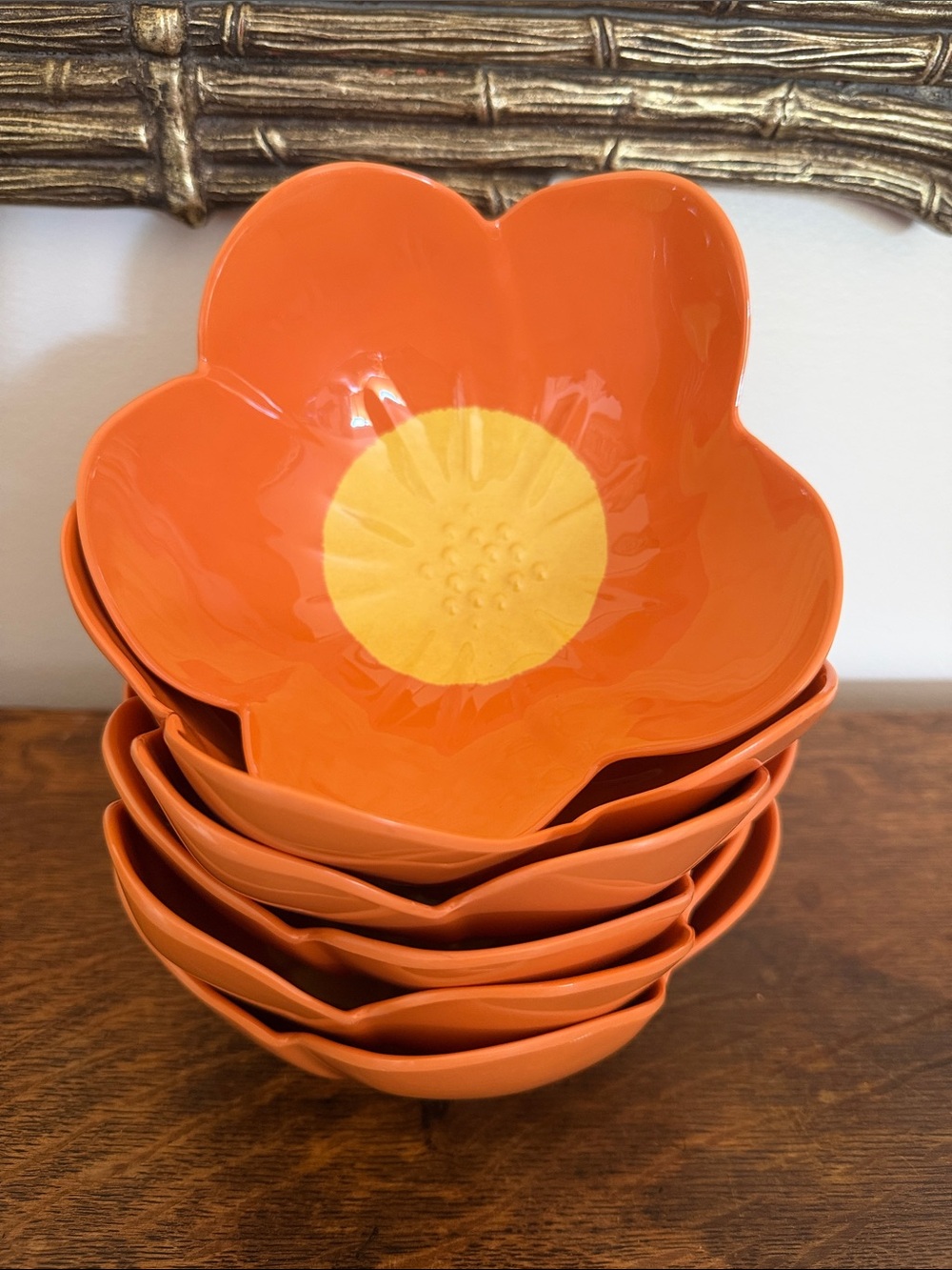 NWT Set of 6 Room Essentials Orange & Yellow Flower-Shaped Melamine Bowls